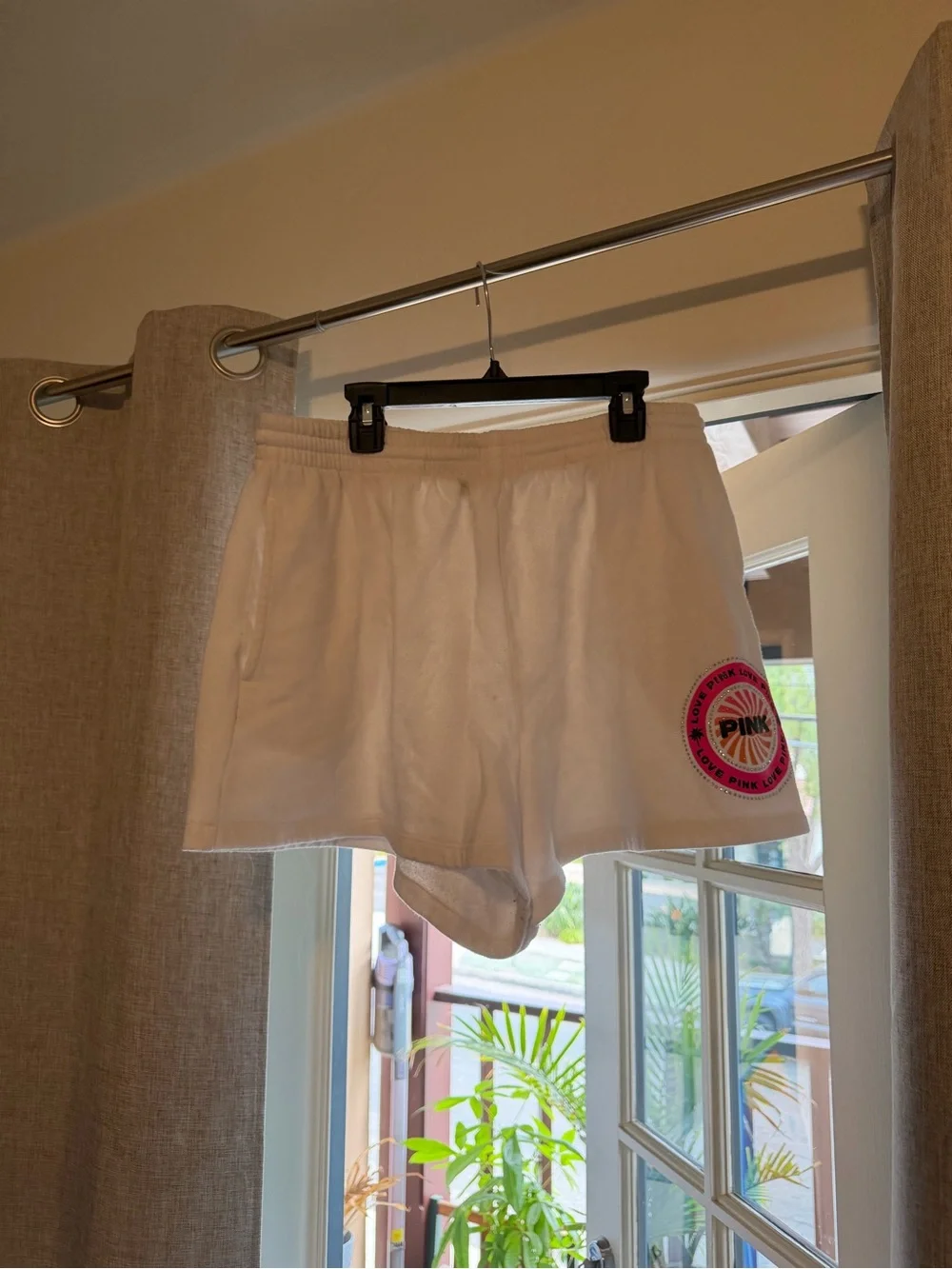 PINK Victoria's Secret White Lounge Shorts with Pink Logo Patch size large